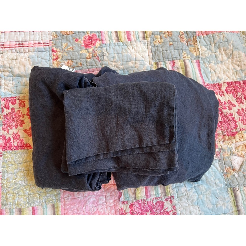 Crate & Barrel Natural Hemp Fiber Extra Long Twin Sheet Set in Sultry Navy